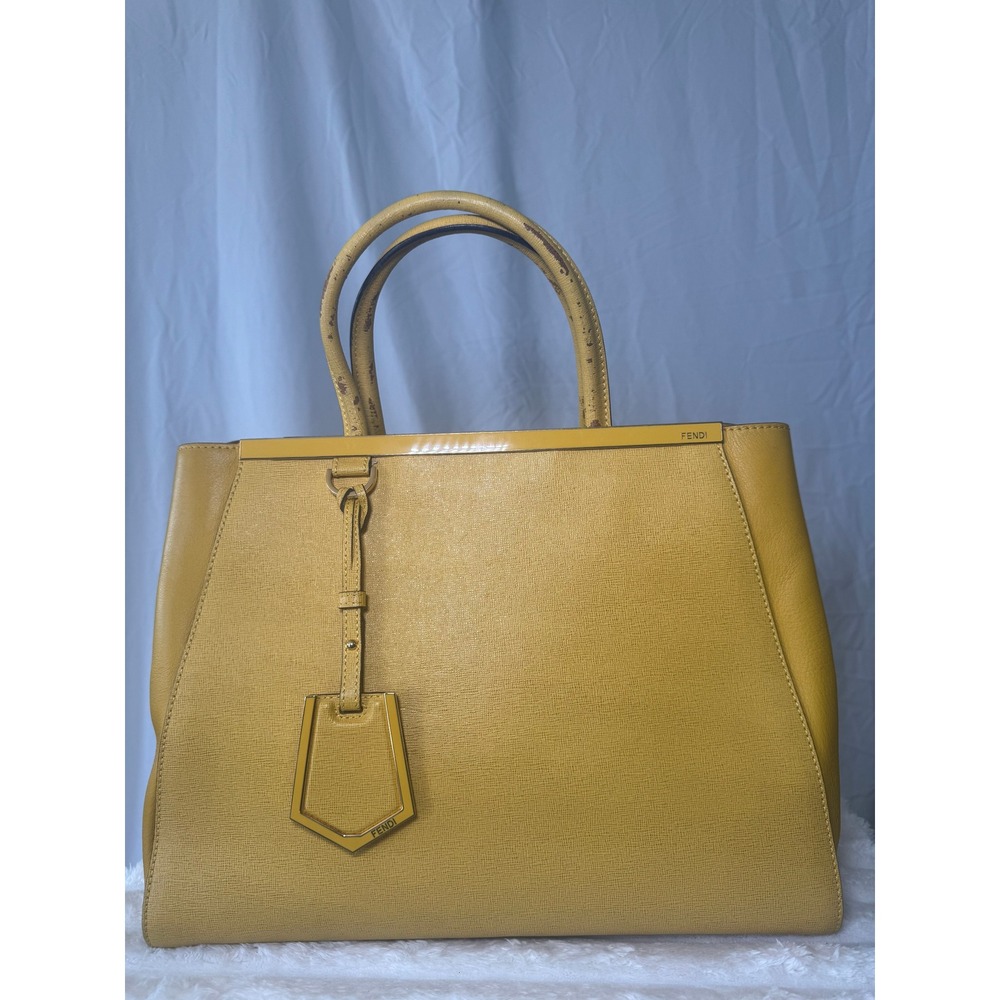 Fendi 2Jours Yellow Textured Leather Large Satchel Gold Hardware with Twilly#834